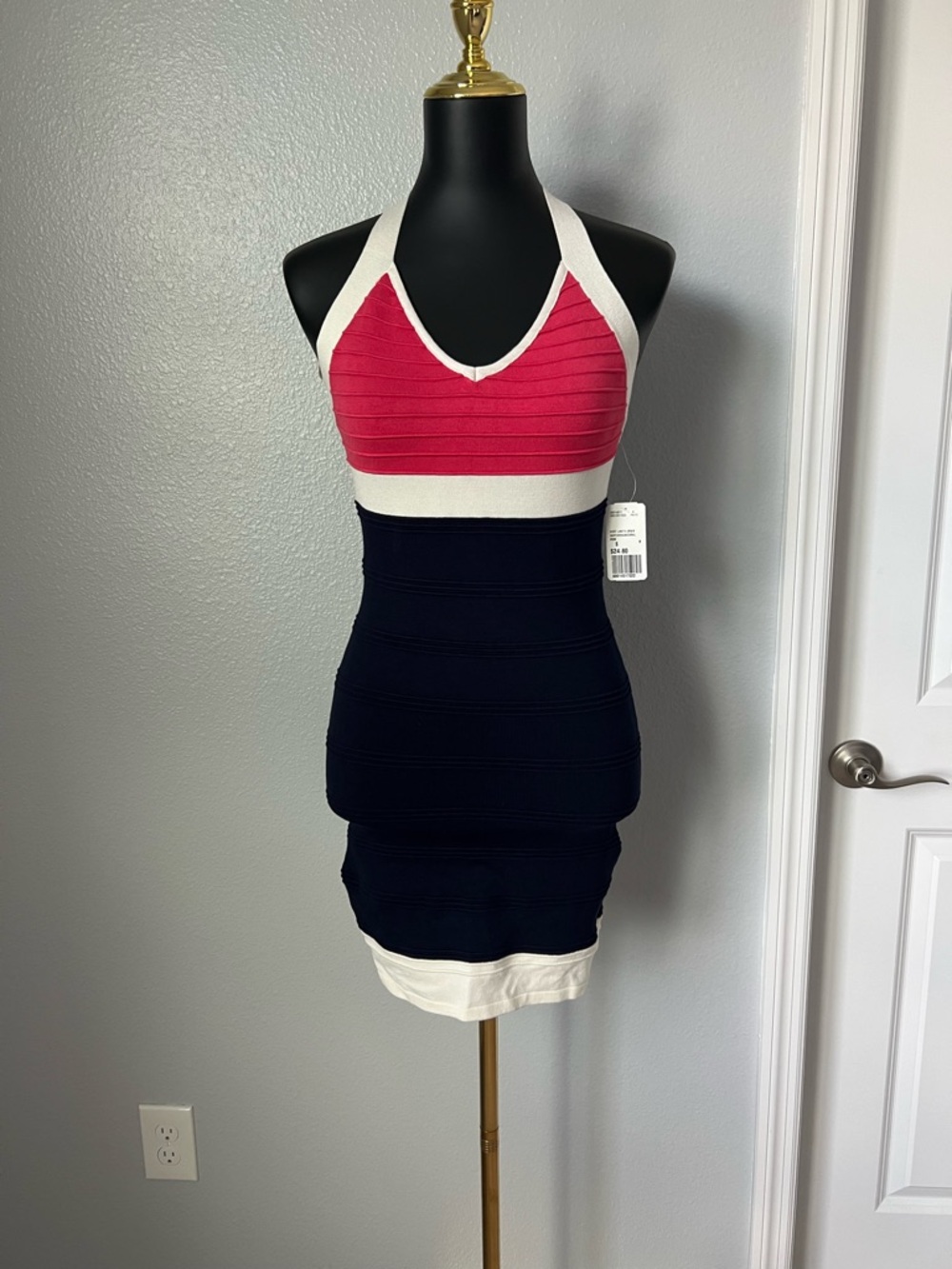 Forever 21 Pink, Navy & White Halter Bodycon Mini Dress